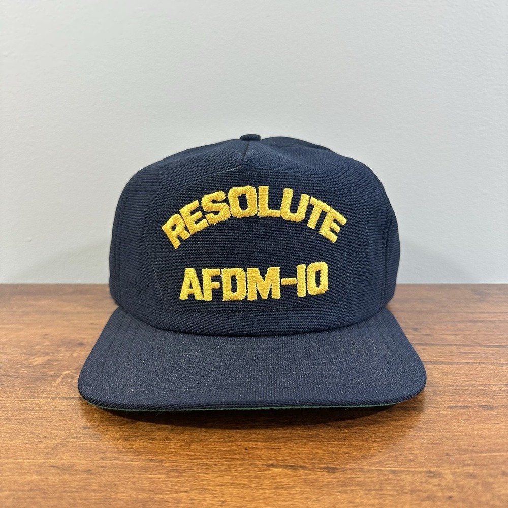 VINTAGE USN Naval Hat USS Resolute AFDM-10 Script Snapback Cap - New Era NOS‎